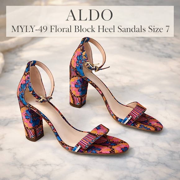Aldo Shoes - ALDO MYLY-49 Multicolor Floral Block Heel Sandals Size 7